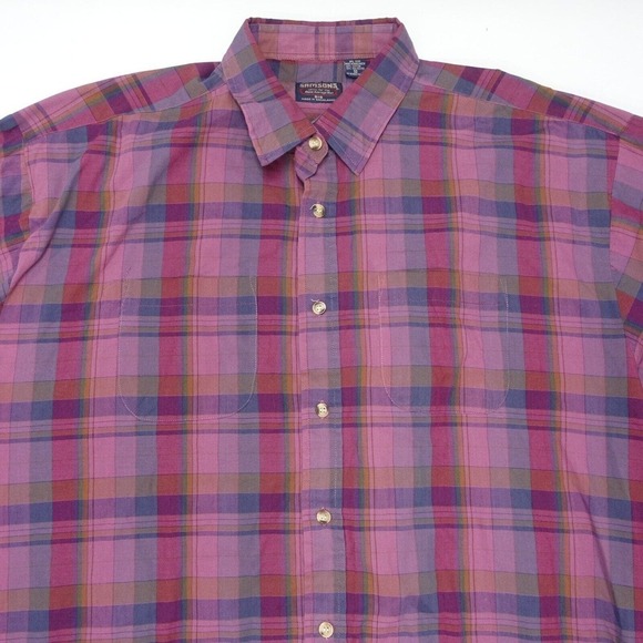 Samsons Shirt Men's Big 2X Multicolor Plaid Cotton Front Pockets Fit Button-Up - Picture 2 of 8